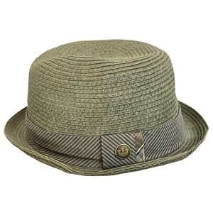 Goorin Bros Mens Straw Fedora Hat Olive Green Striped Band Size Medium‎